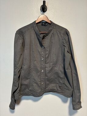 Kuhl Jacket Womens XL Gray Luna Moto Style Coat Snap Up Stretch Side Panels. EUC
